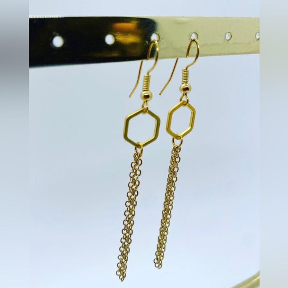 Gold Hexagon Drop Earrings